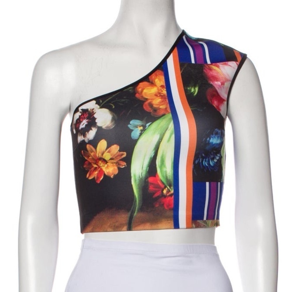 Clover Canyon Printed One Shoulder Crop Neoprene Top Size XS